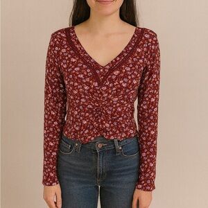 Aeropostale Size Medium Red Floral Bohemian Style Top